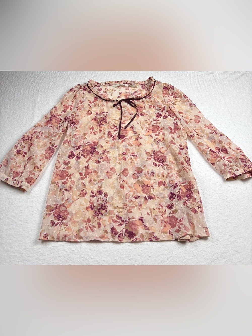 LC Lauren Conrad Pink and Mauve Floral Tie-Neck‎ Top